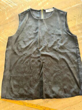 Everlane Faux Leather Sleeveless Shell Top Black Gold Zipper Back Size 2